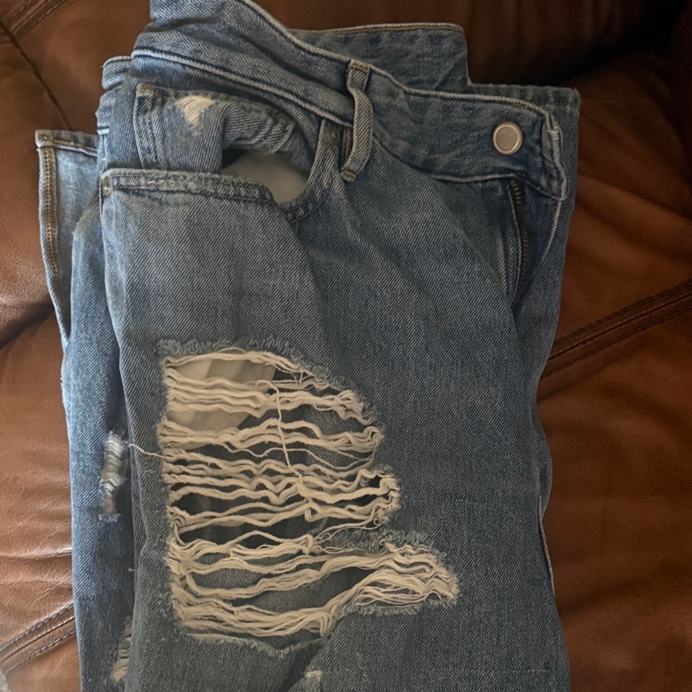 Good American Blue Distressed Flare Jeans